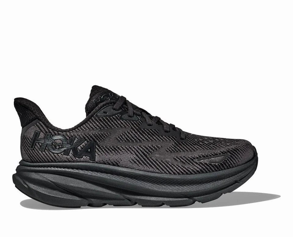 Hoka One One Clifton 9 1127895-BBLC Sneakers Men's Black Lace-Up Running Shoes running in a color run