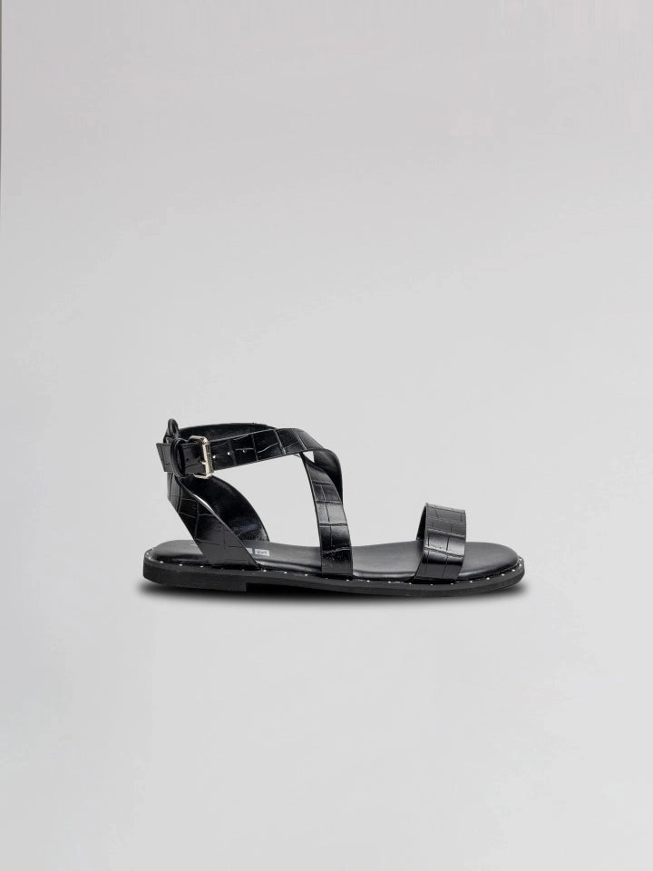 Girls Black Leather Strappy Sandals Chic Durable
