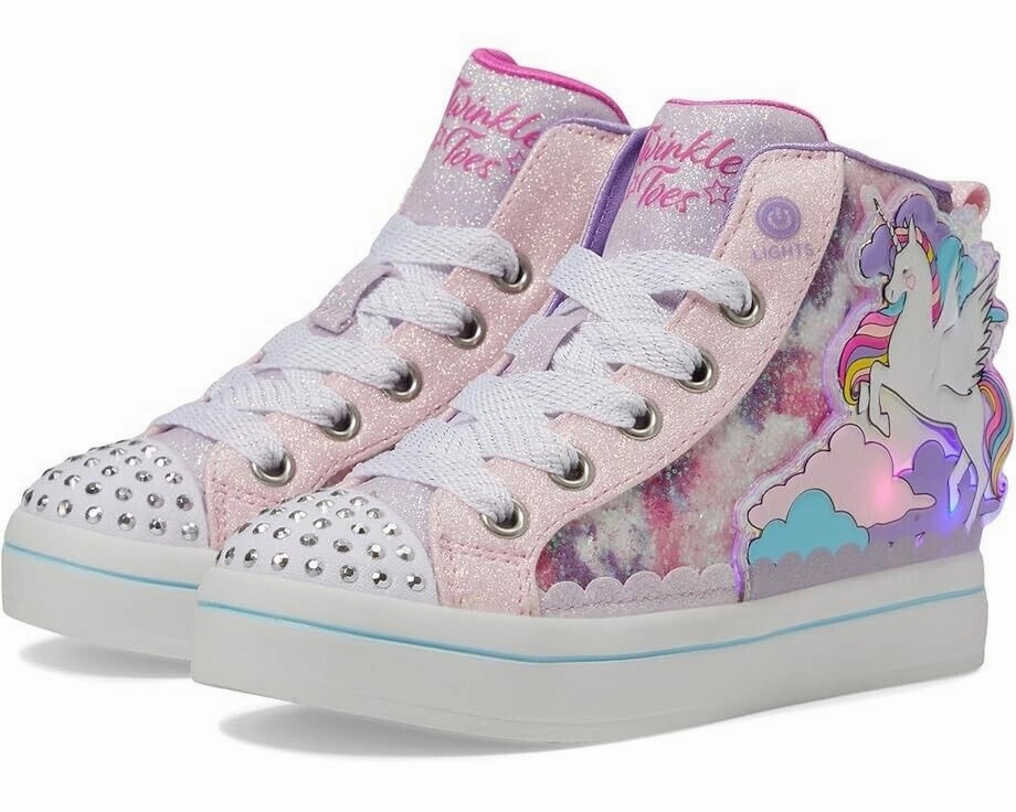 Skechers Twi-Lites 2.0 314399L Girls US 13.5 Pink Multi Glitter Sneakers FZP616 Ankle Collar Padding Adaptive cushioning
