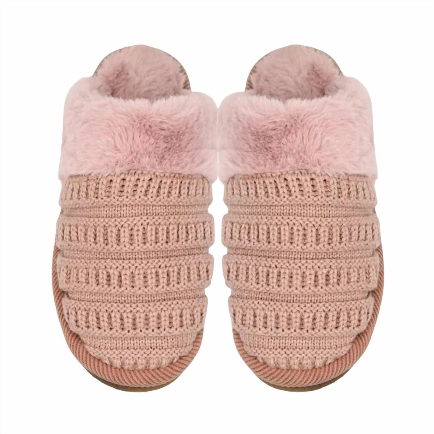 Ribbed Pattern Knitted Slippers In Blush Pink Comfort Inserts