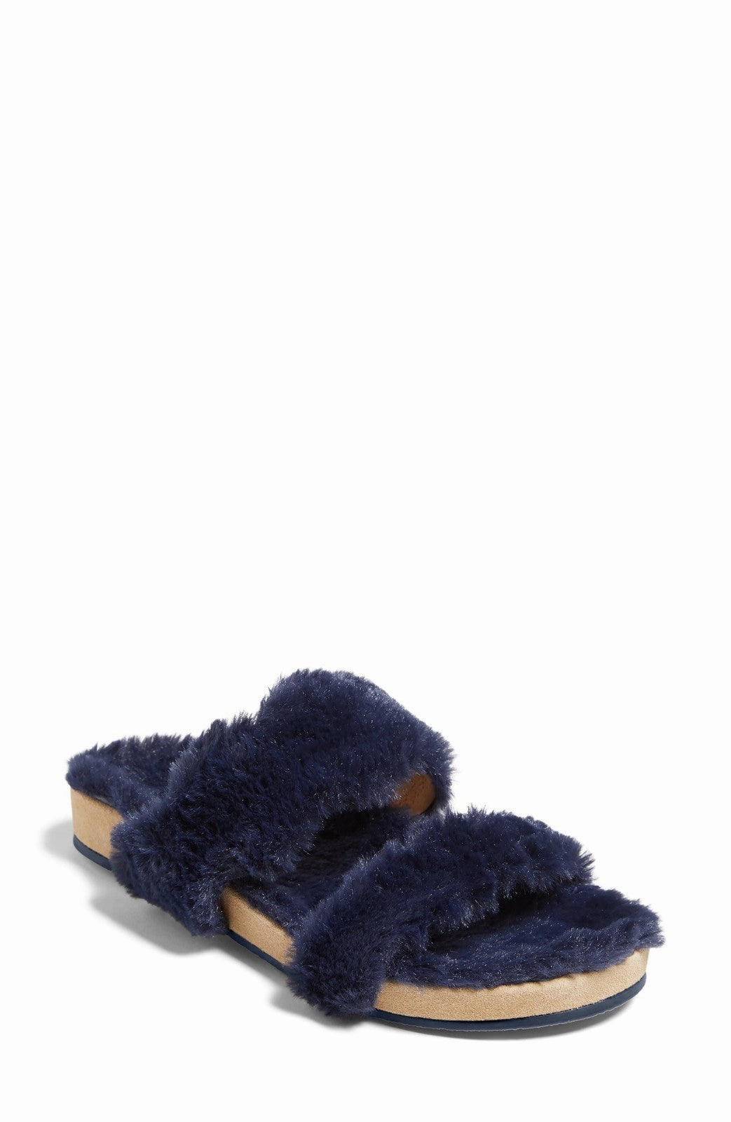 Jack Rogers Lauren Slippers Women's  Blue Faux Fur Round Toe Slide JOBB1456 Comfortable