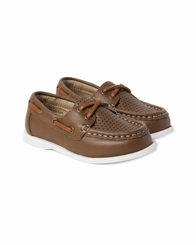 Men Mode Janie and Jack Perforated Leather Boat Shoe