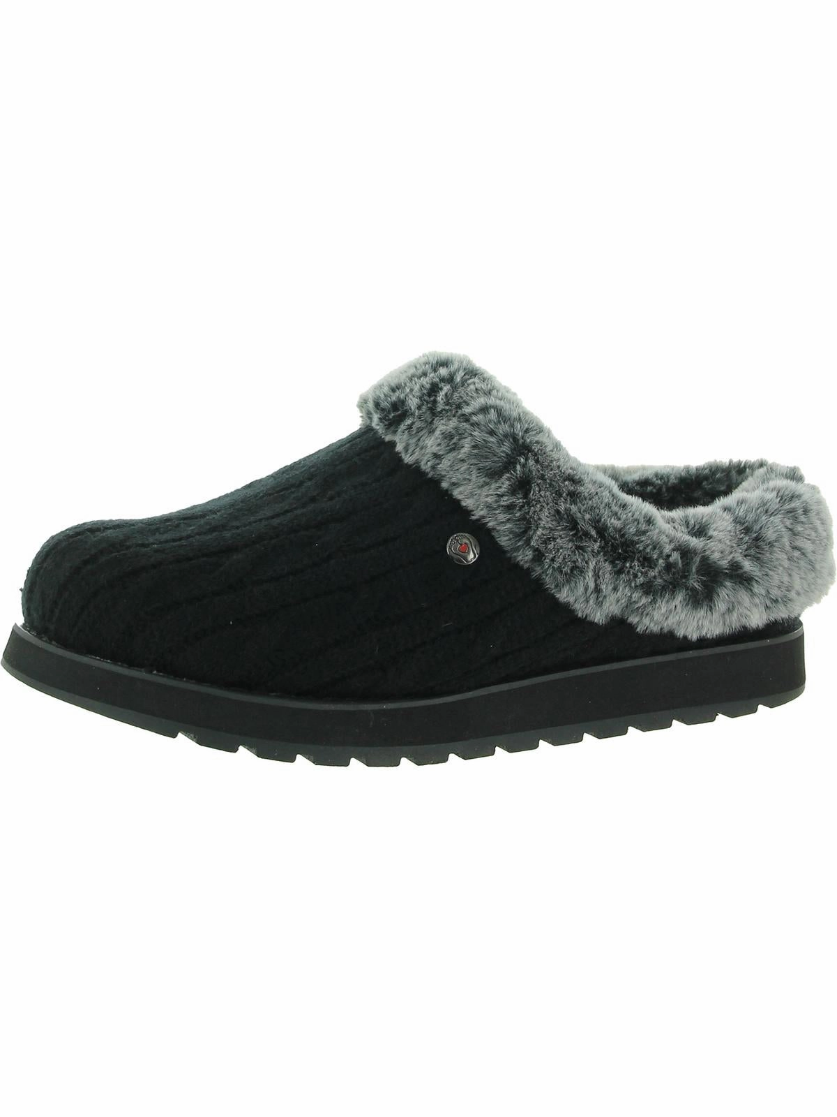 Long Lasting Chill Fit Footwear Keepsakes Ice Angel Womens Cable Knit Faux Fur Clog Slippers