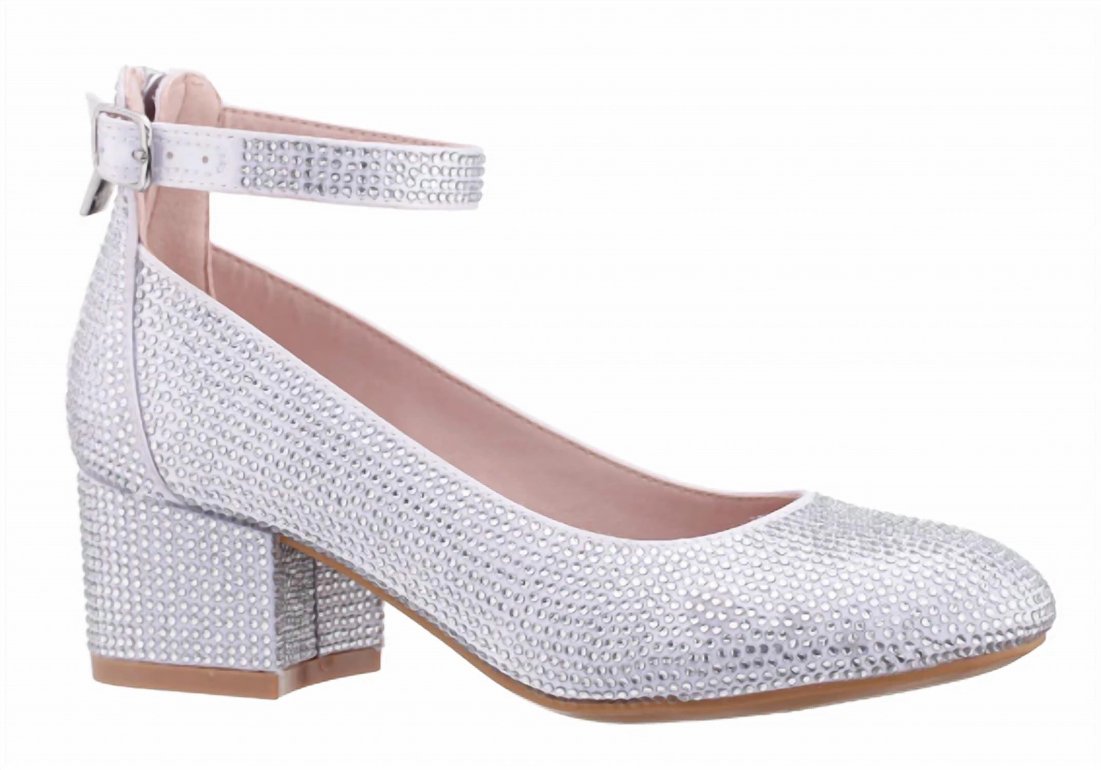 Kid's Lennie Heels In White Shimmer easy move