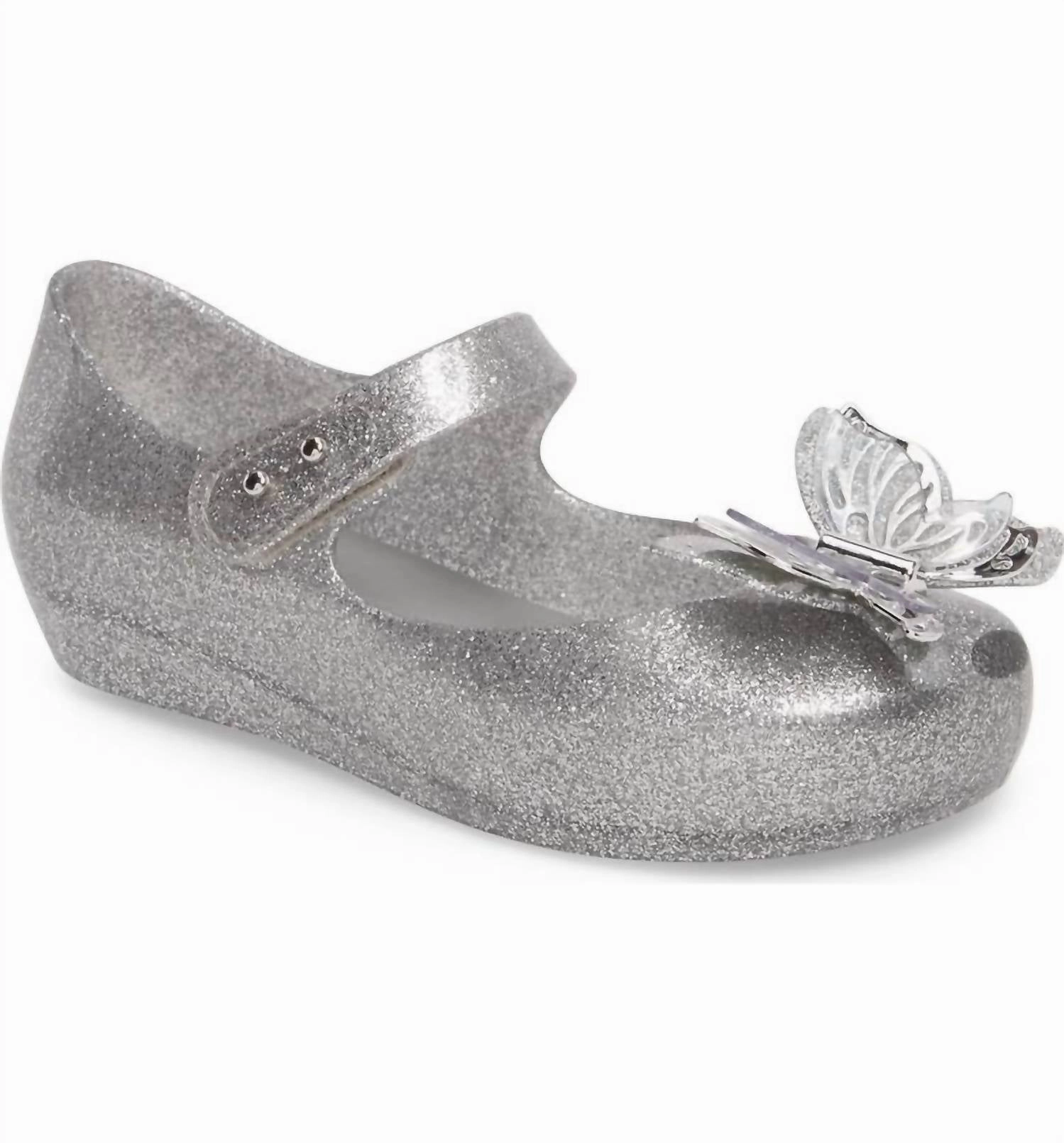 Soft Interior Executive Style Kids Ultragirl Fly Sandals In Shiny Silver Glitter