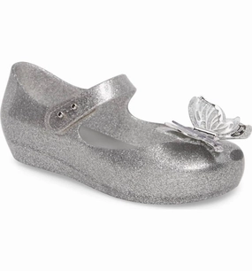 Soft Interior Executive Style Kids Ultragirl Fly Sandals In Shiny Silver Glitter