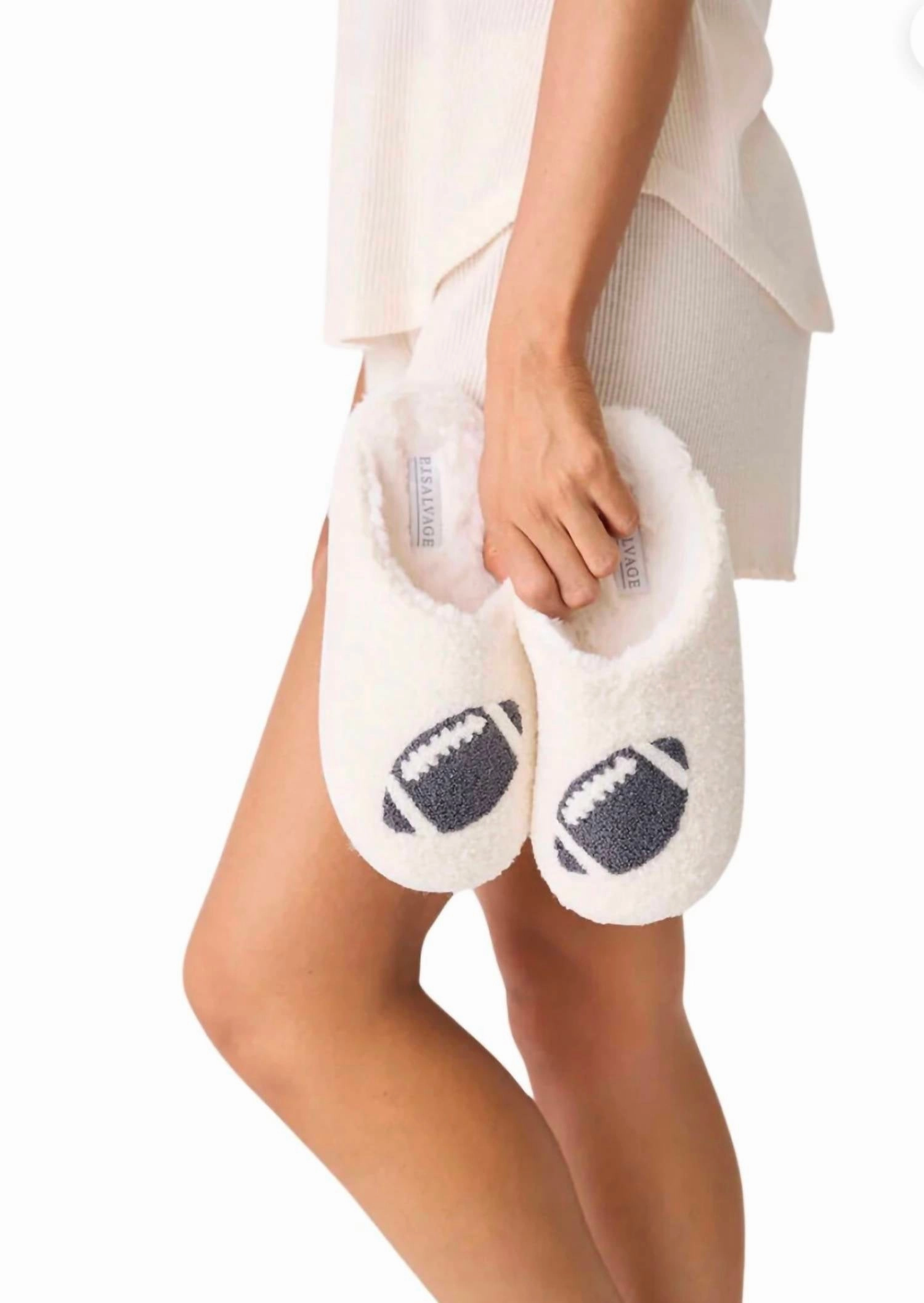 Football Slippers In Ivory Ultimate Slip-On Cozy Step Footwear
