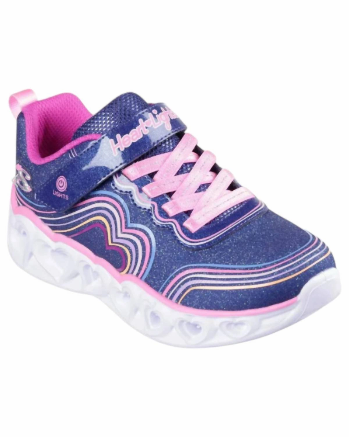 PhylonMidsole Girl's Heart Lights Retro Hearts Sneakers In Navy Multi