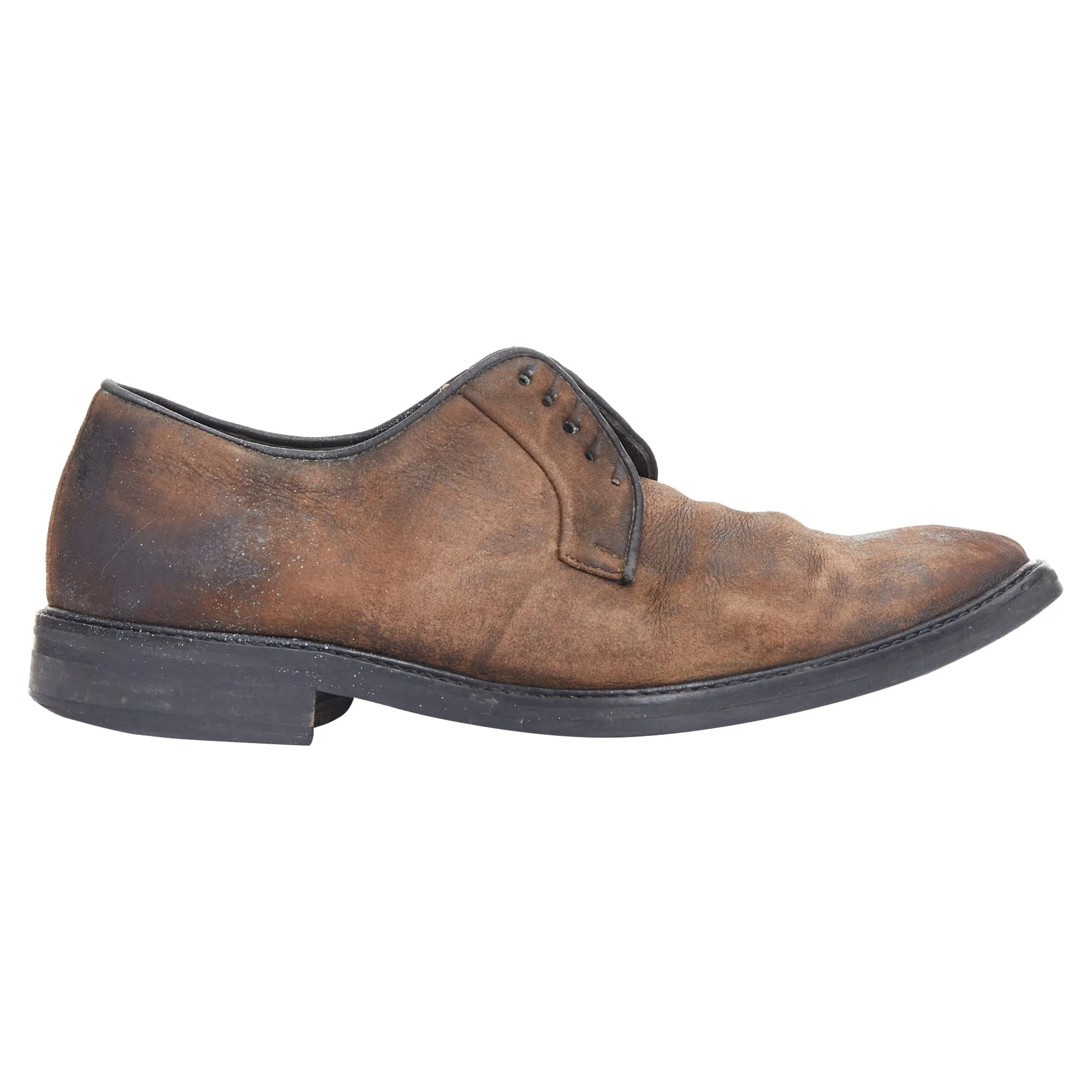 Lanvin distressed brushed leather slip on laceless brogues Cushioned Support Business Travel Easy Wear Fit
