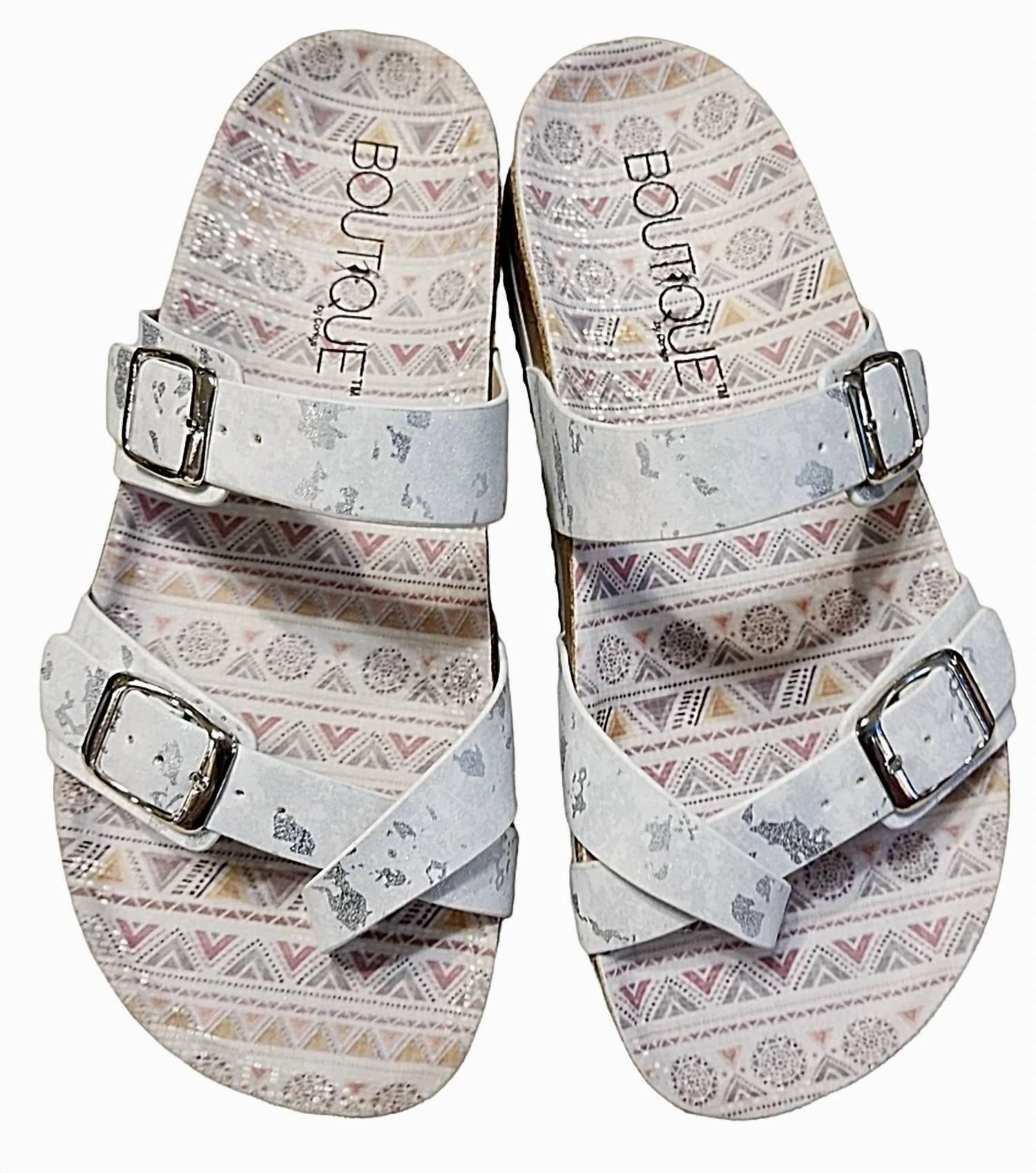 Comfortable Tongue Aerodynamic Women's Tan Line Sandals In White Metallic