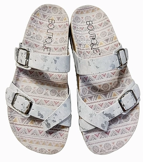 Quick And Easy Flexible Sandals Women's Tan Line Sandals In White Metallic