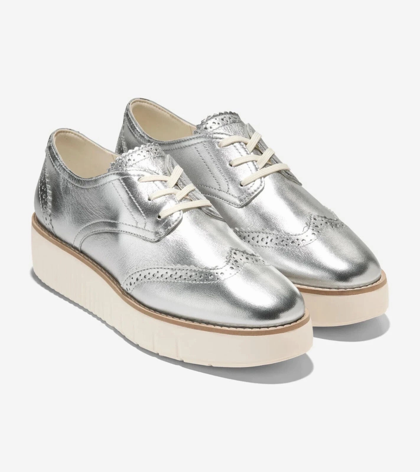 Cole Haan Grand City Oxford Kids Silver Leather Wingtip Platform Shoes ZOGG413 Urban Move