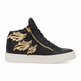 Easy   To   Clean BLACK GOLDEN LEAF APPLIQUE HIGH TOP SNEAKERS