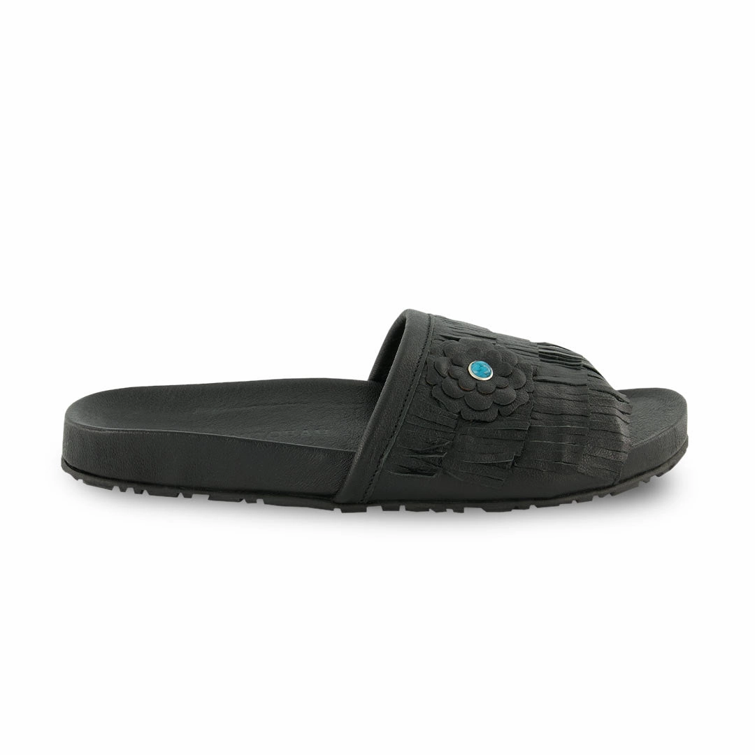 Manitobah - Women's Wasaga Fringed Slides (4061206) Minimal Cool Comfortable For Walking