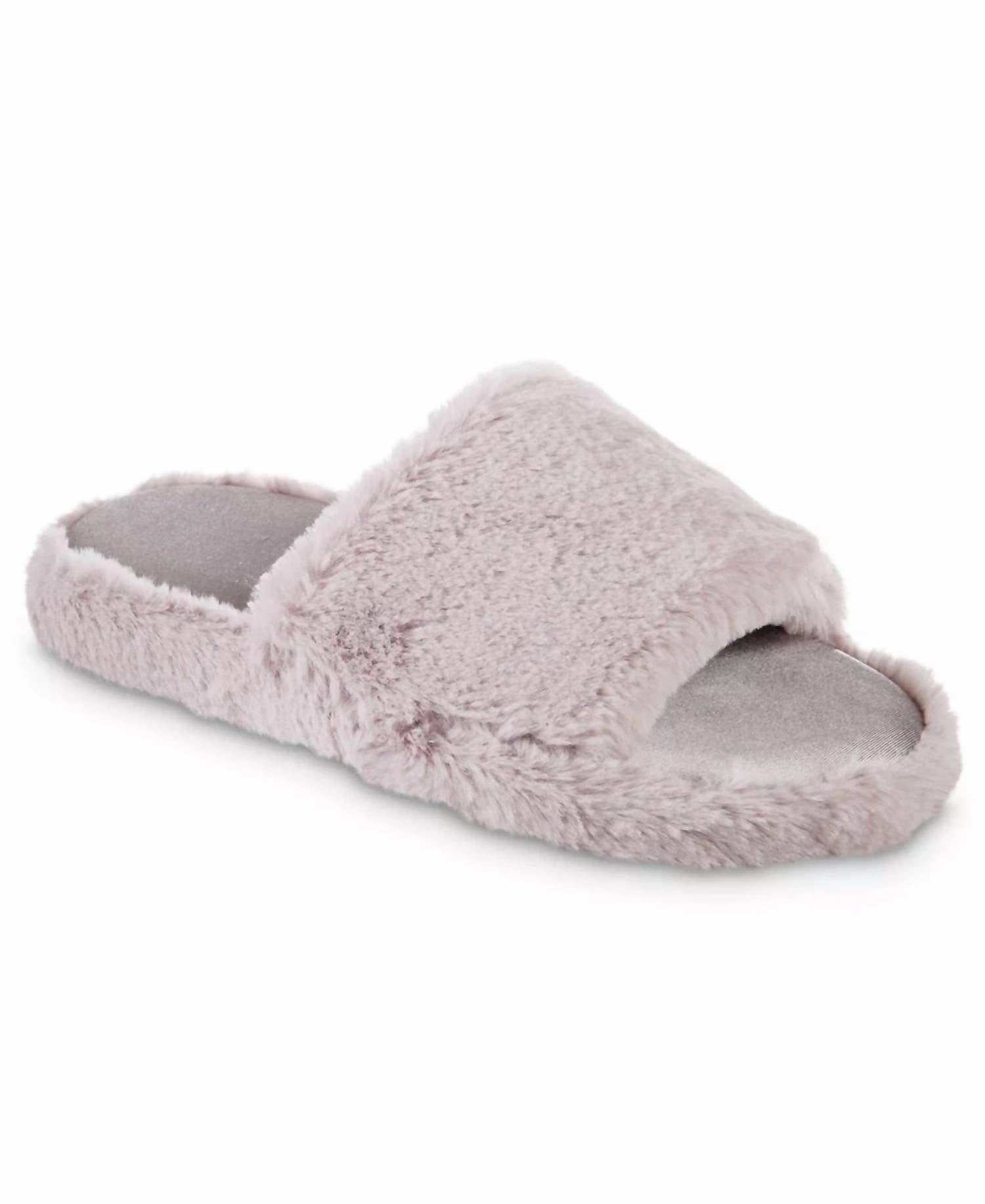 Women's Faux Fur And Satin Tabby Slipper In Thistle Quick Beach Wear Innovative Features
