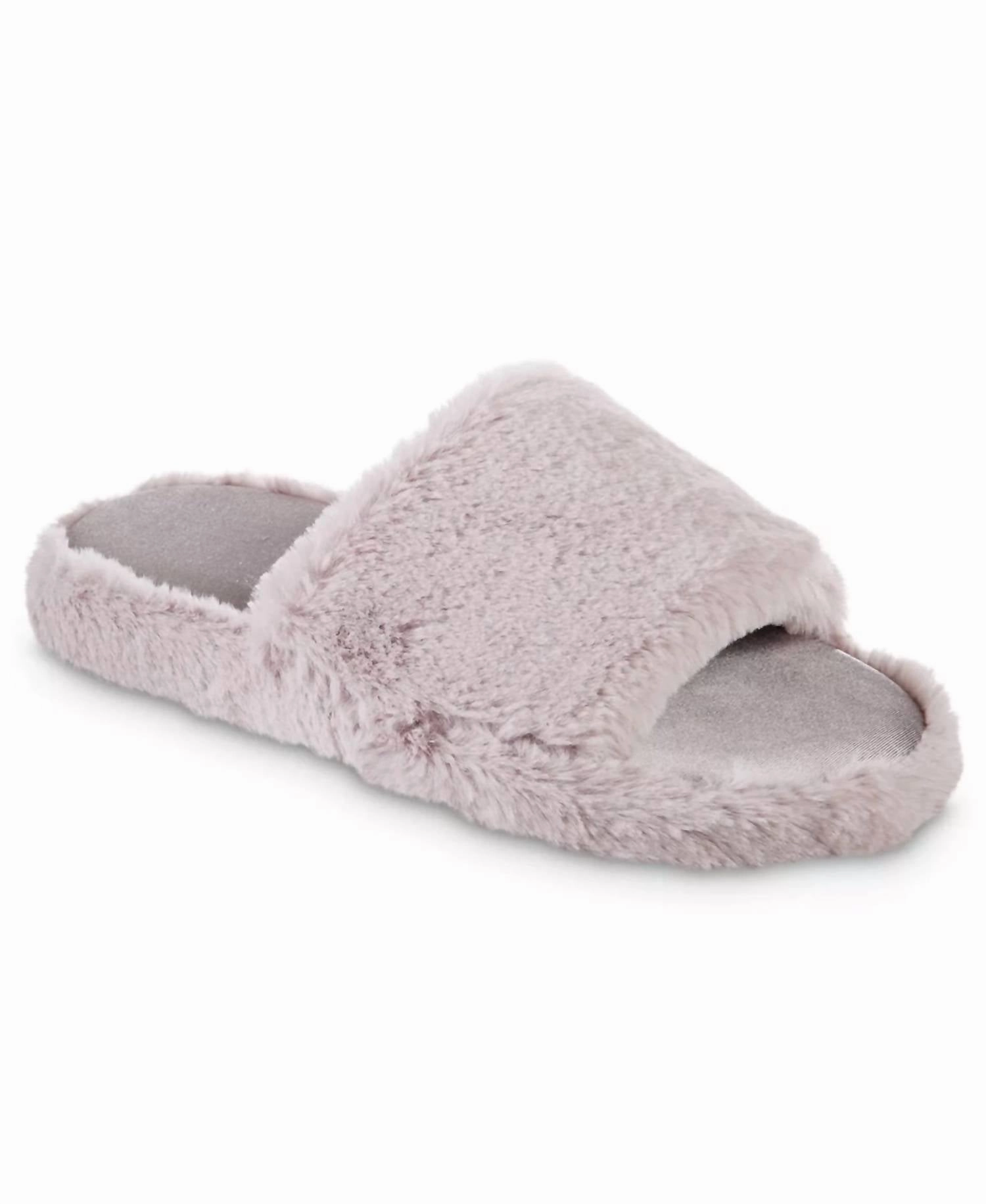Women's Faux Fur And Satin Tabby Slipper In Thistle Perfect Fit Effortless Slip