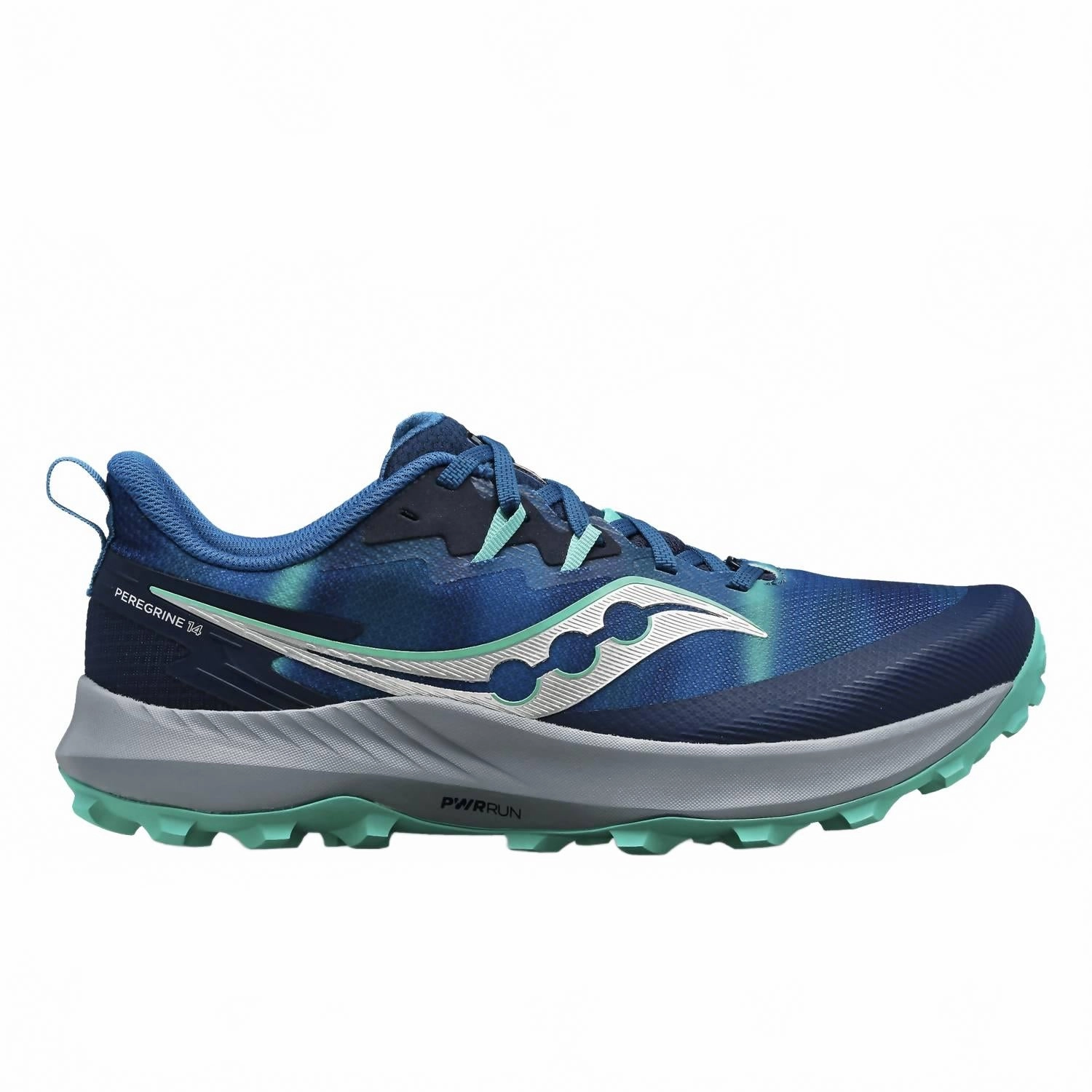 Heel counter Outdoor Grip Men's Peregrine 14 Trail Running Shoes In Navy/mint