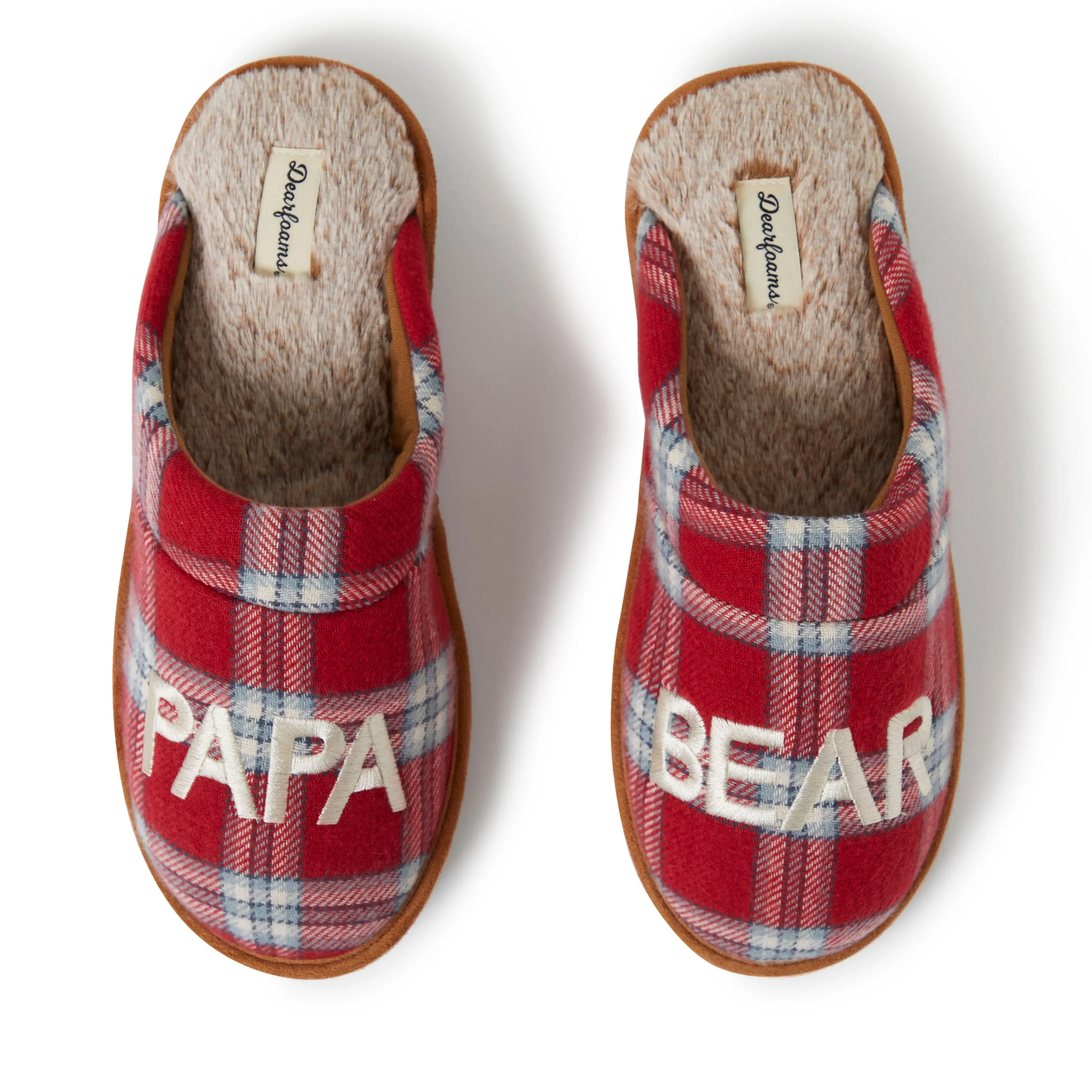 Men's Papa Bear Red Plaid Scuff Slippers Modern Style Chic Travel Shoes