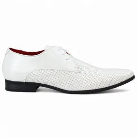 Modern Style Men??s White Pointed Toe Formal Lace Up Perforated Shoes
