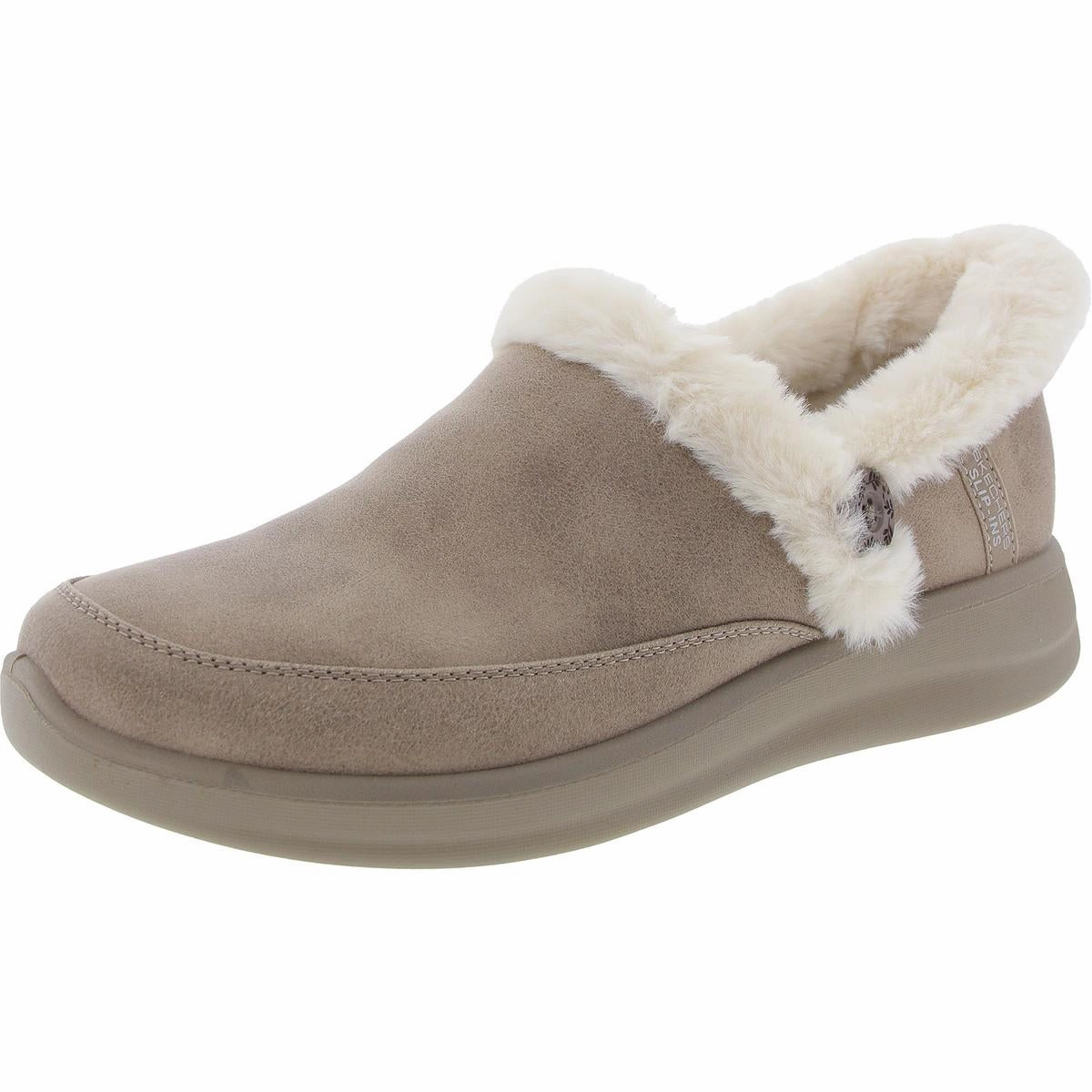 COZY ESCAPE Womens Faux Fur Lined Faux Leather Loafer Slippers Walking Travel-Friendly Footwear