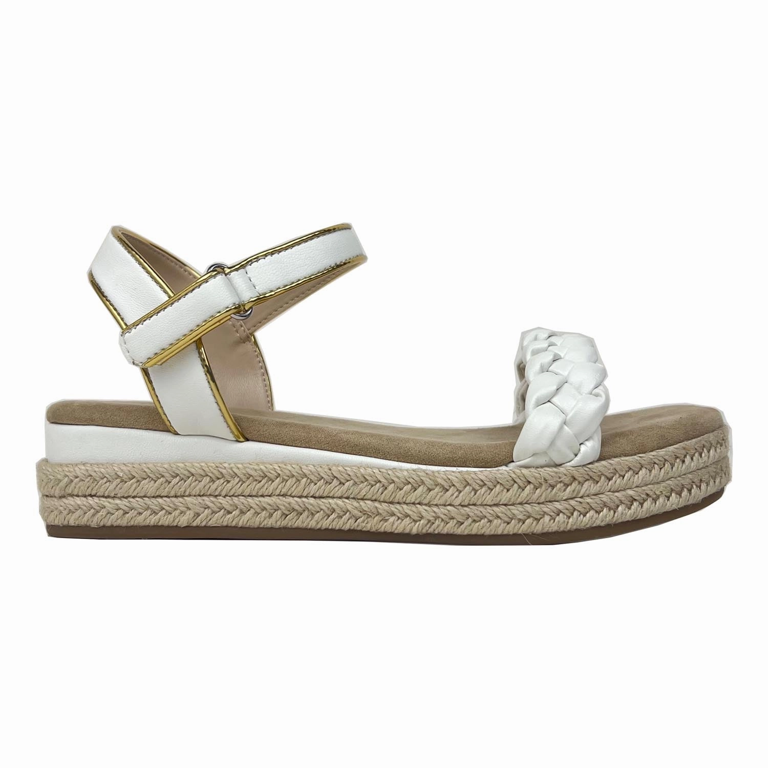 Smooth Surface Miss April Wedge Sandal in White & Gold - Kids