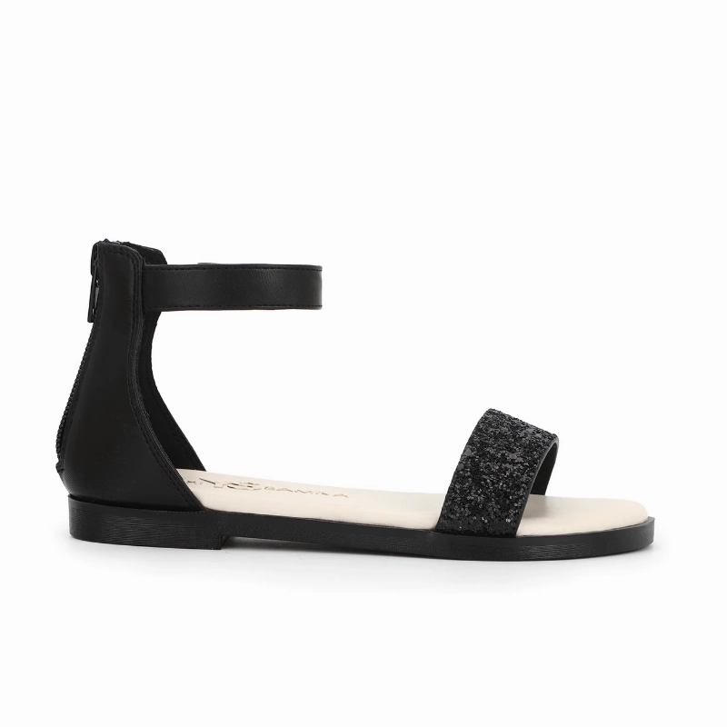 Classic Pair Miss Cambelle Glitter Sandal in Black - Kids