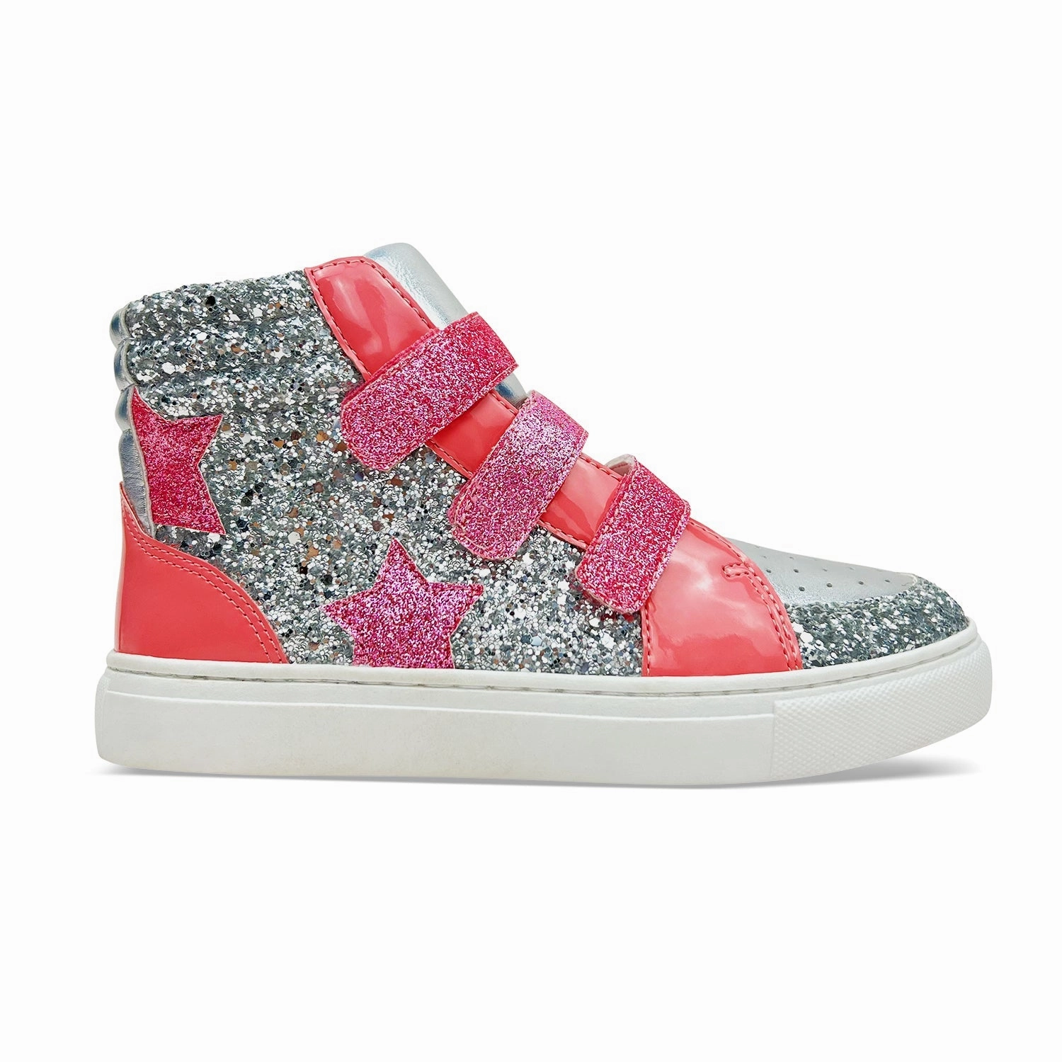 Miss Hannah Velcro Sneaker in Pink & Silver - Kids Evening Stroll Plain Finish