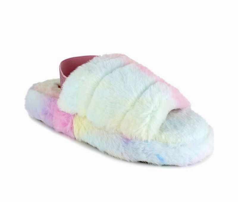 Unionbay Puff U0PUF98 Slippers Women's  Multi Tie Dye Faux Fur JOBB1900 Airy Comfort