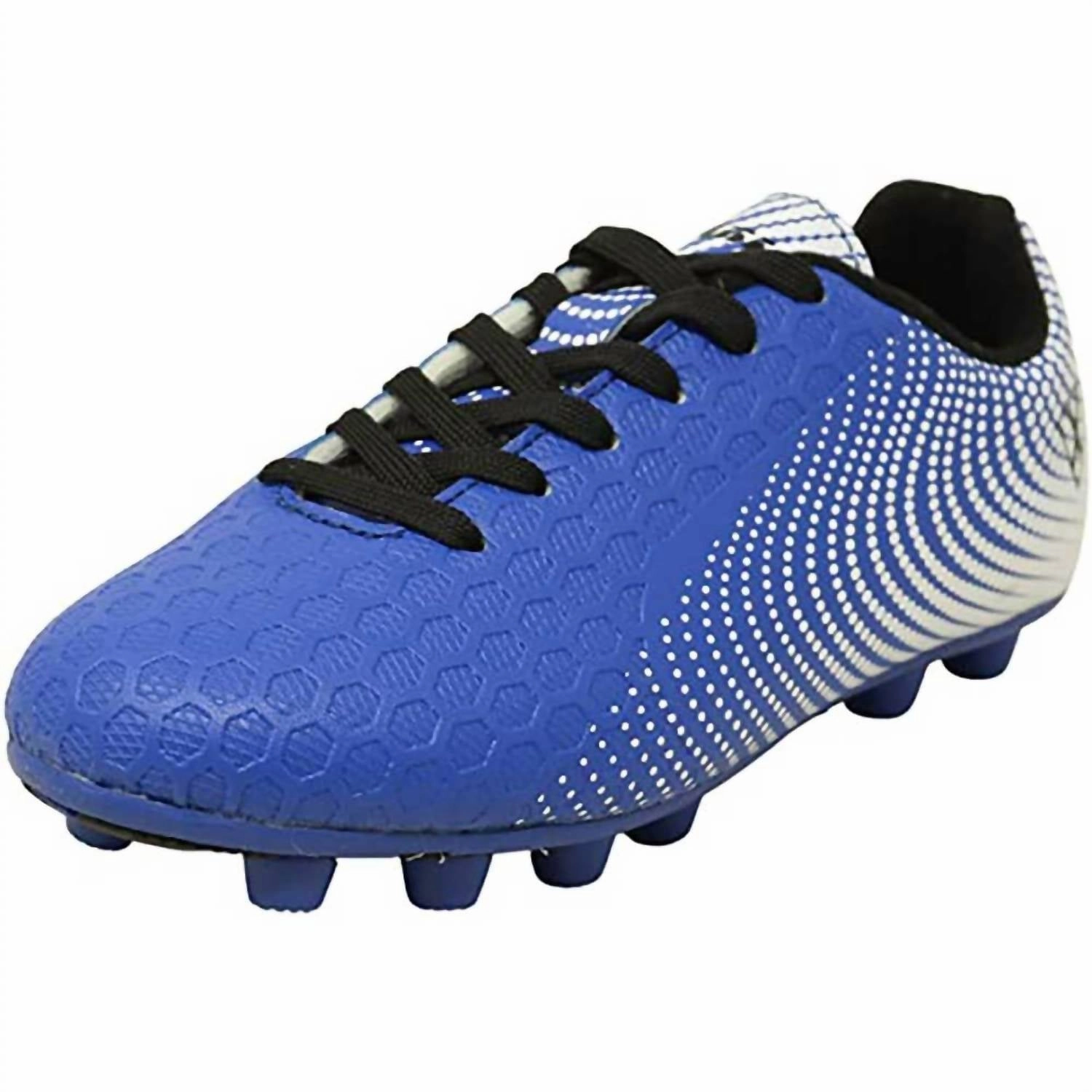 Unisex Kids Stealth Firm Ground Soccer Shoe In Blue/white Elastic Gusseted Tongue