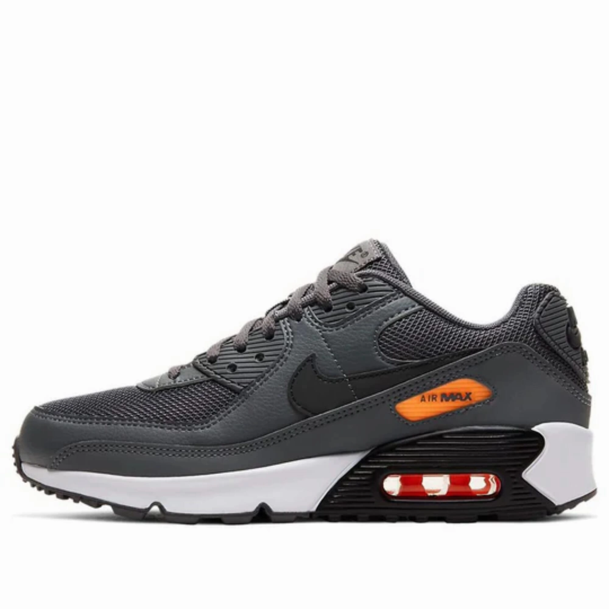 Nike Air Max 90 Iron Grey/Black-Total Orange  CZ5866-002 Grade-School Reinforced Eyelet Durability Sport Aesthetic