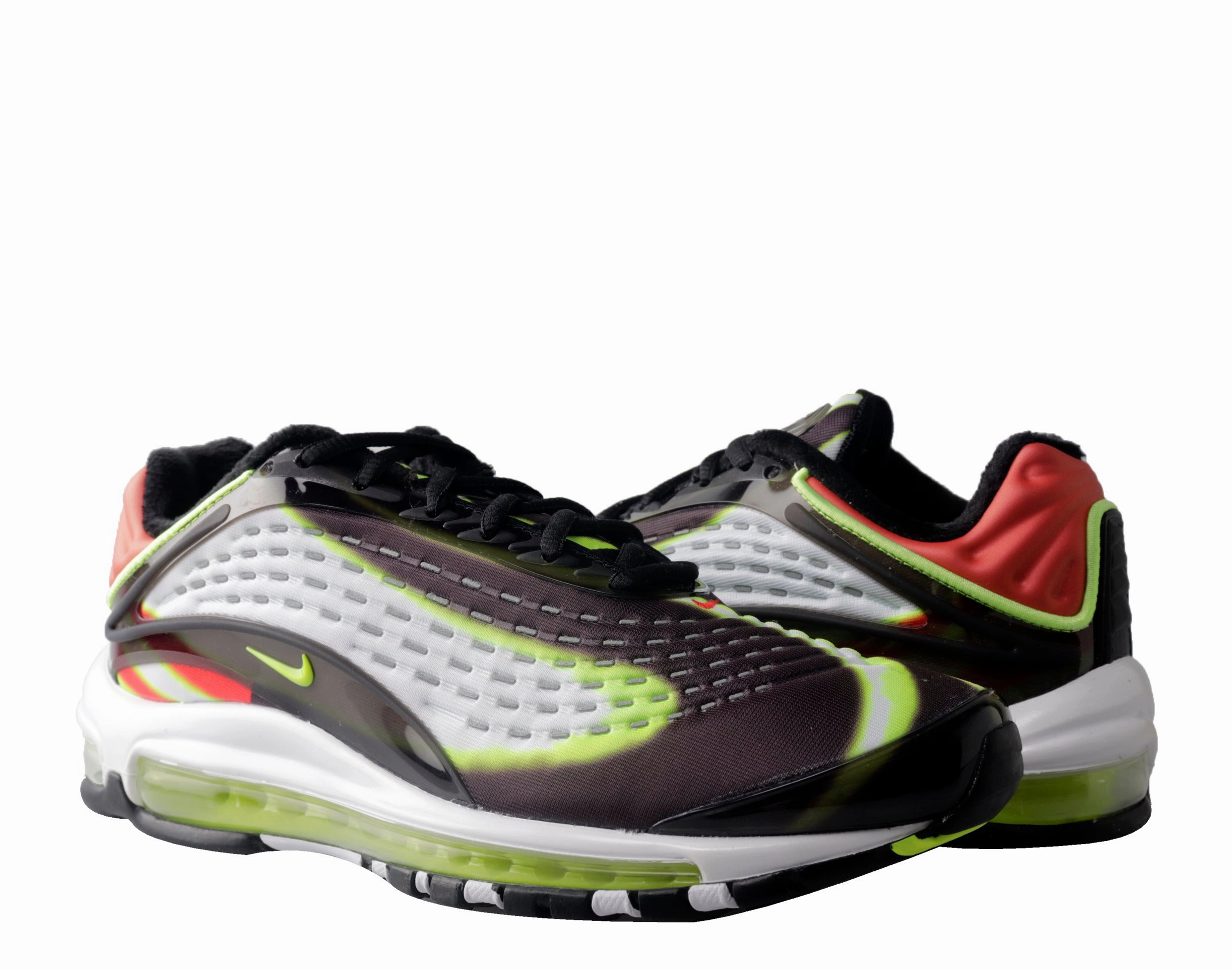 Nike Air Max Deluxe Black/Volt-Red-White Men's Running Shoes AJ7831-003 running on flat ground