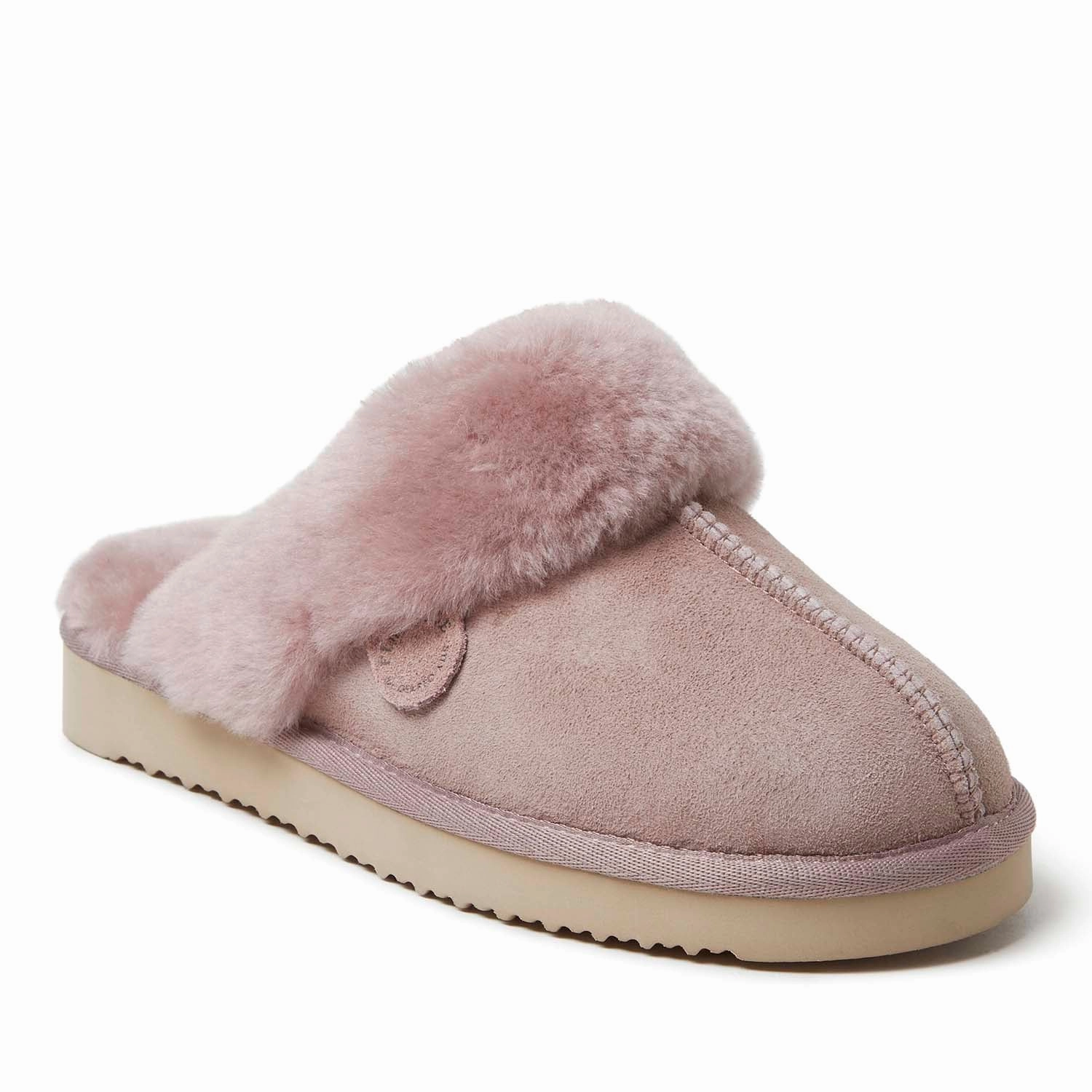 Fireside By Dearfoams Women's Sydney Genuine Shearling Scuff Strong Outsole Non Slip Sole
