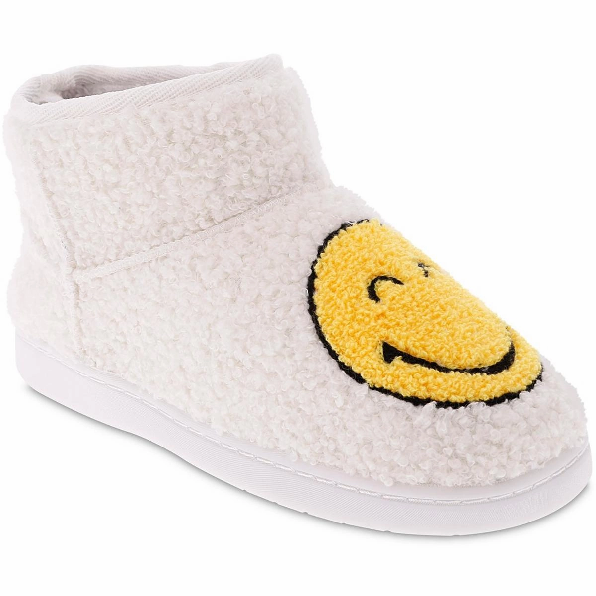 Chill Womens Graphic Faux Fur Bootie Slippers Stretch Fabric Easy Vibe