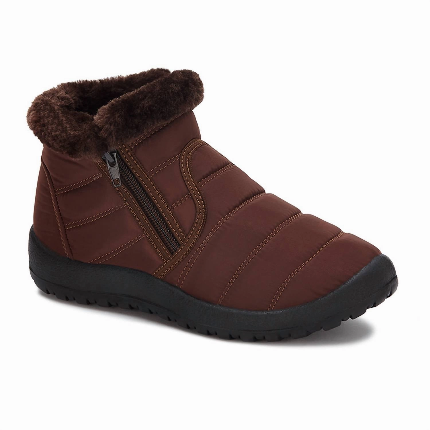 Women's Winter Fur Booties In Brown Clean Finish Protective Finish Snow Trekker
