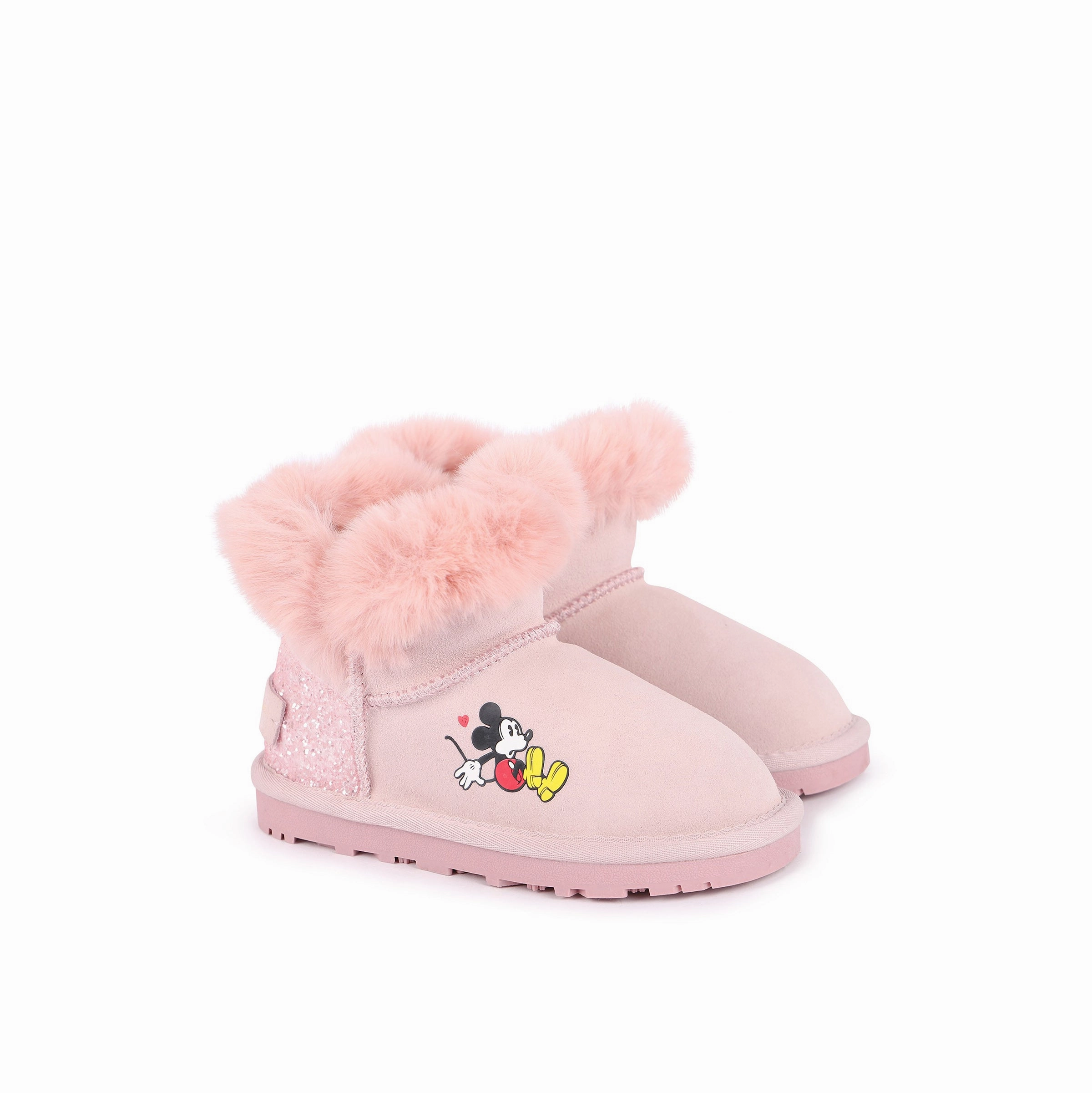 Pink Mickey Faux Fur Boots Nude Soft