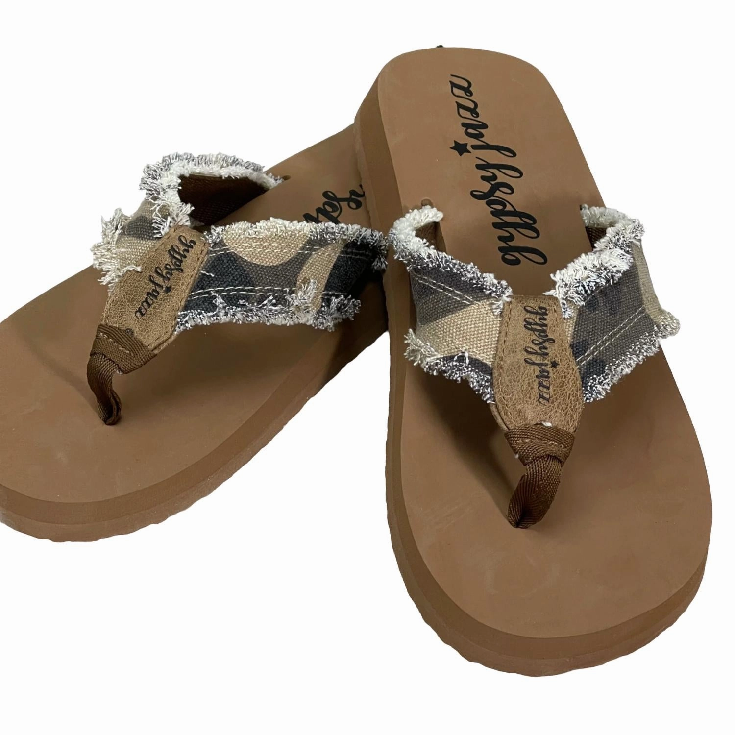 Women's Encore Flip Flop In Camo Leather Material Relax Footwear