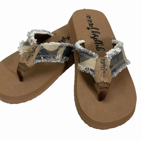 Women's Encore Flip Flop In Camo Leather Material Relax Footwear