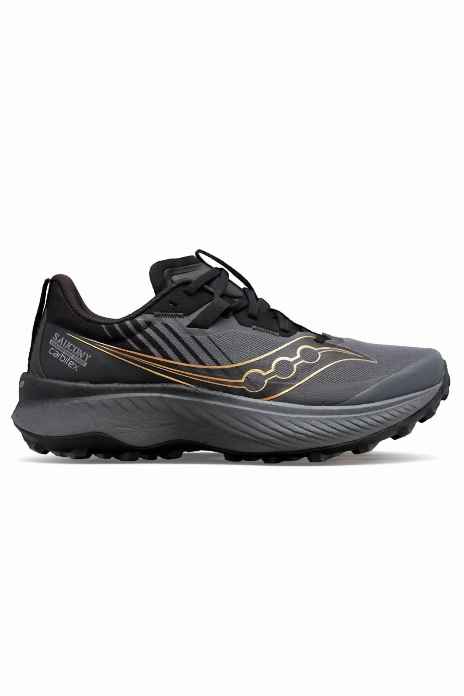 Men's Endorphin Edge Trail Running Shoes In Black/gold dirt path