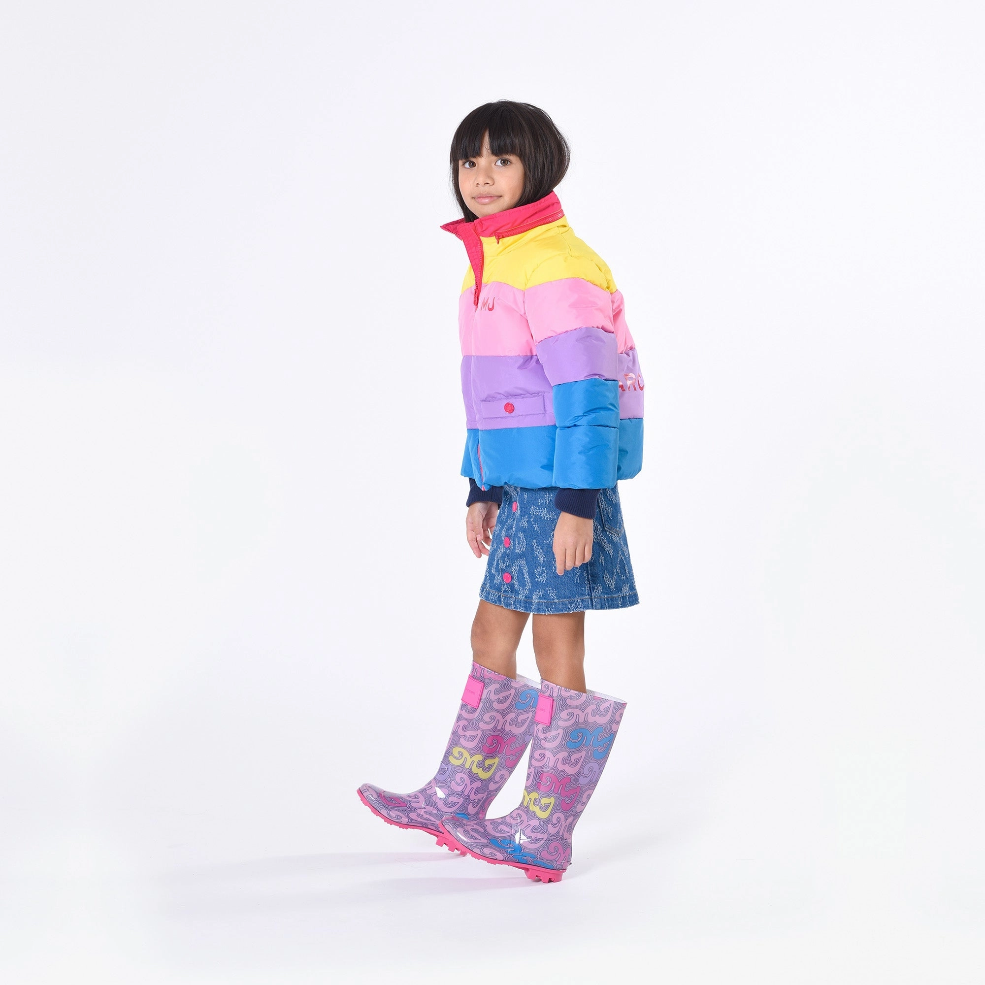 Simple Line Track Run Purple Logo Rain Boots