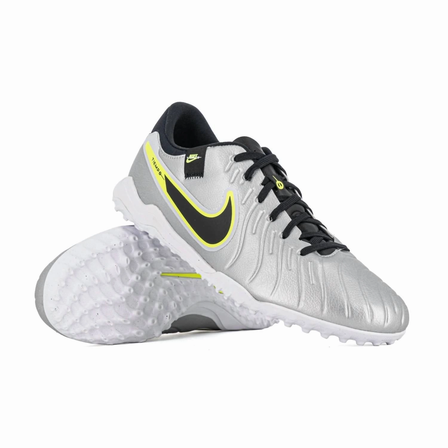 Adventure Tiempo Legend 10 Academy Turf Shoes In Metallic Silver/ Black-Volt