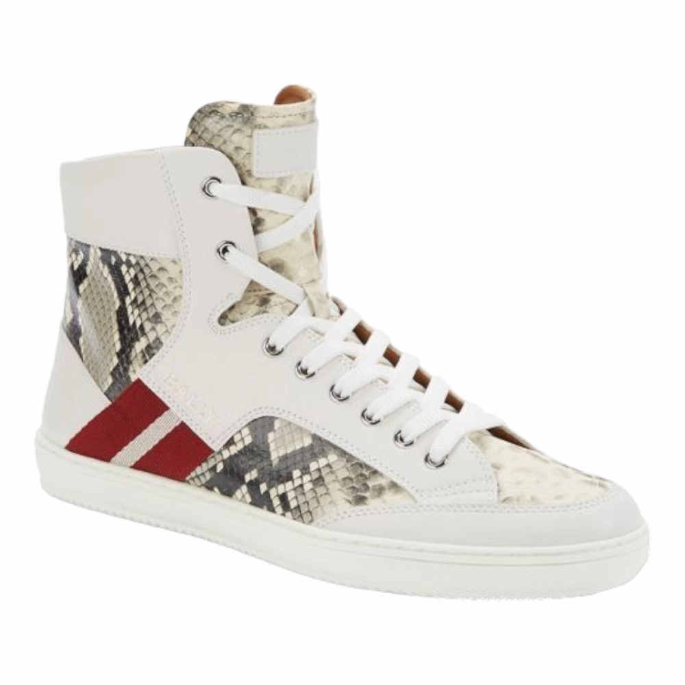 running in a stadium shoes Bally Oldani Men's 6240612 White High-Top Leather Sneakers