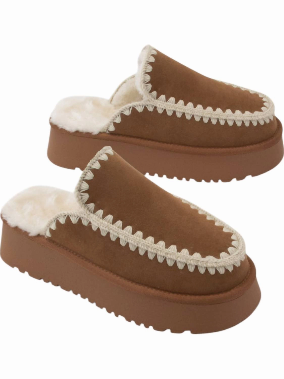 Reflective Trail Running Women's Amber Fur Line Crochet Slipper Shoe In Tan