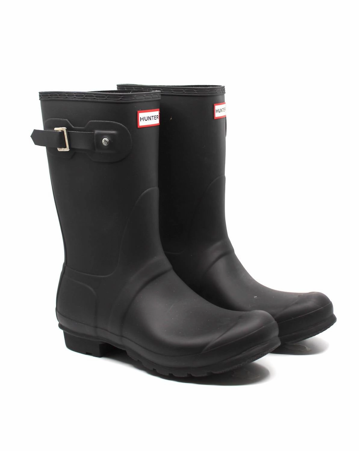 Metallic Buckle Flexible Frame Weekend Camping Women's Original Short Matte Rain Boots In Black
