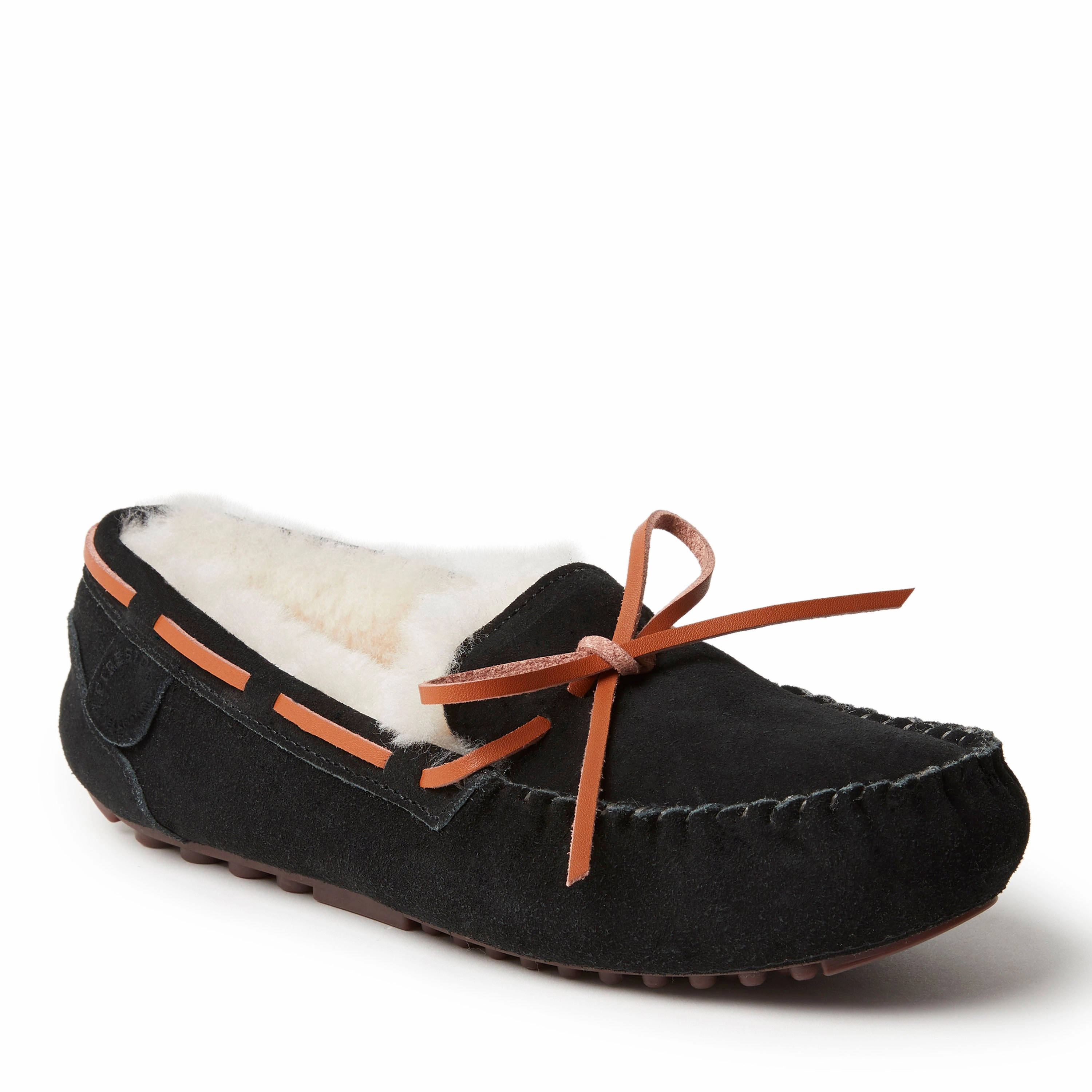 simple design Fireside By Dearfoams Women's Victoria Genuine Shearling Moccasin with Tie