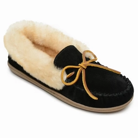 Minnetonka Alpine Slipper Women's  Black Sheepskin Moc Toe Slip-On JOBB1892 Comfortable ankle support