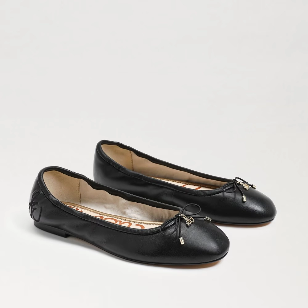 Performance Flex Sam Edelman Felicia Ballet Flat Girls Size 13 Black Leather Slip on Shoes ZPO673 (Black,13)