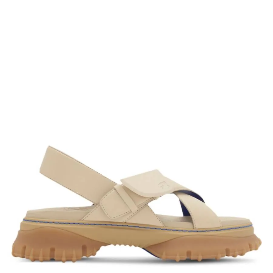 Burberry Equestrian Knight Crossover Leather Sandals Flat
