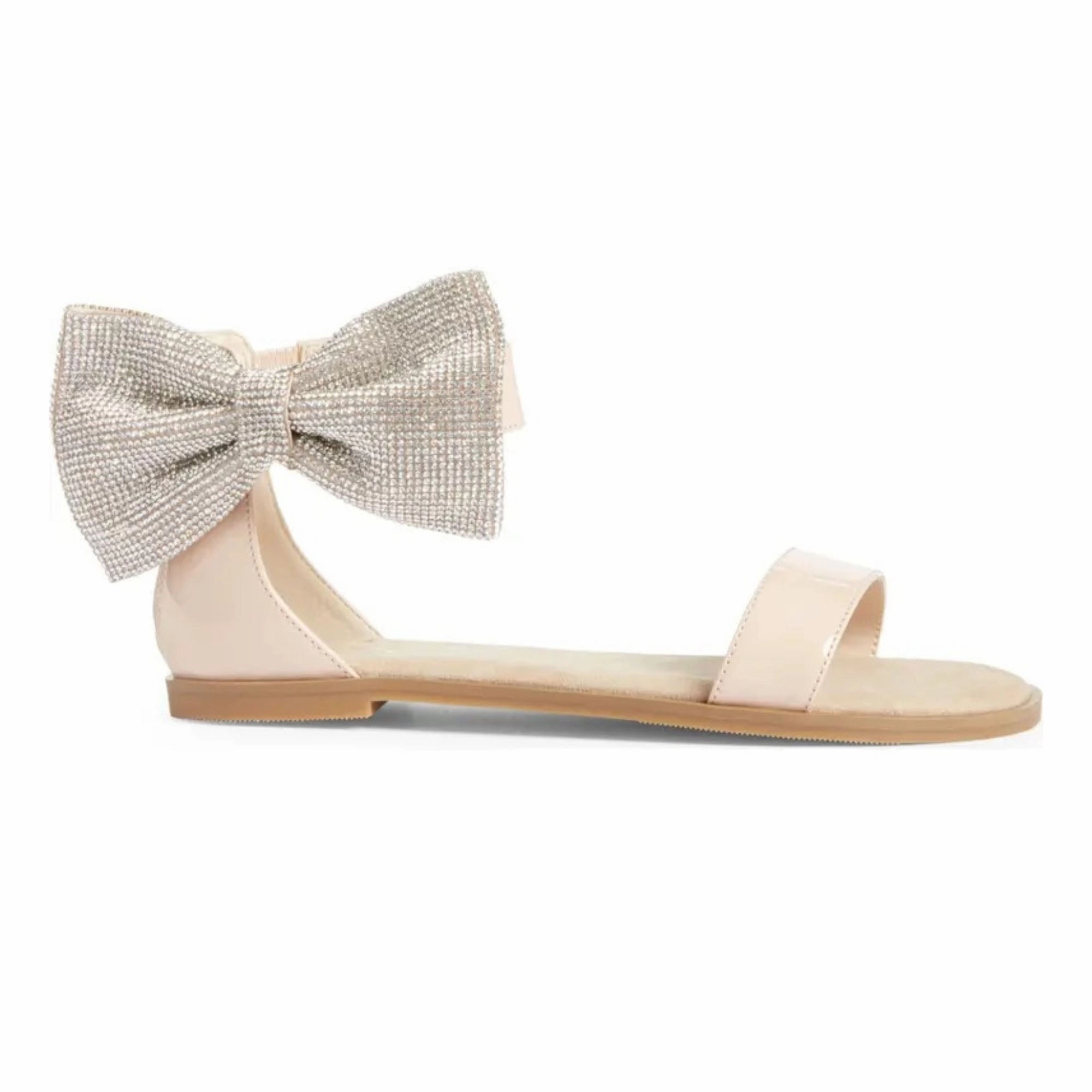 Comfortable Vacation Sandals Miss Cambelle Crystal Bow Sandal in Blush Patent - Kids