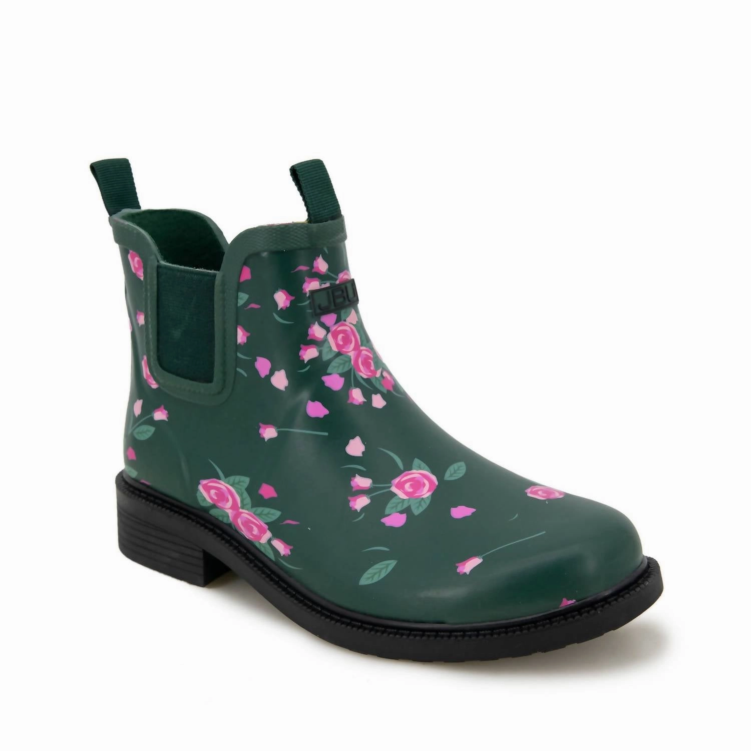 Women's Chelsea Floral Rain Boots In Green Floral Print Eco Material Outdoor Trek Sock Fit