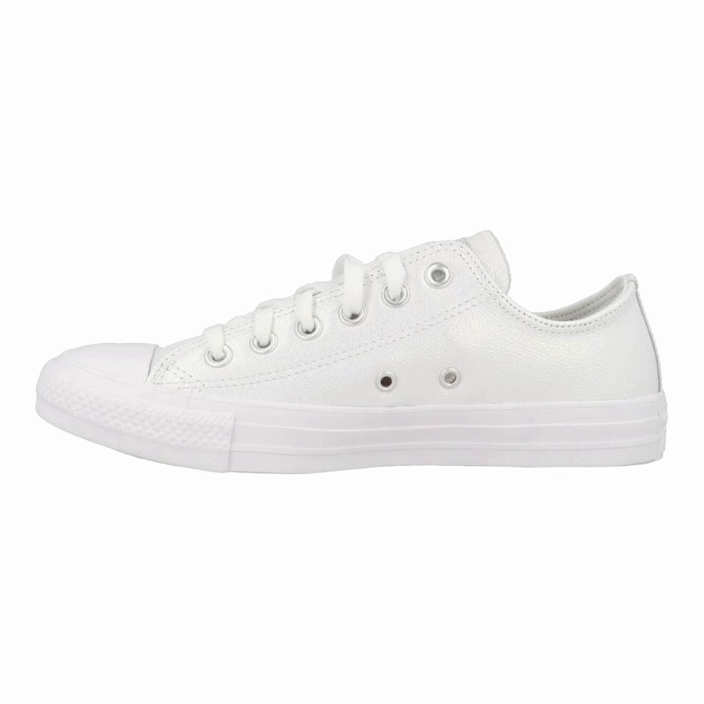 Converse Chuck Taylor All Star OX Kids' White Leather Shiny Sneakers Mobility Wear